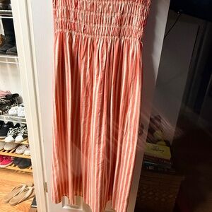 Women's Coral and White Striped Smocked Sundress